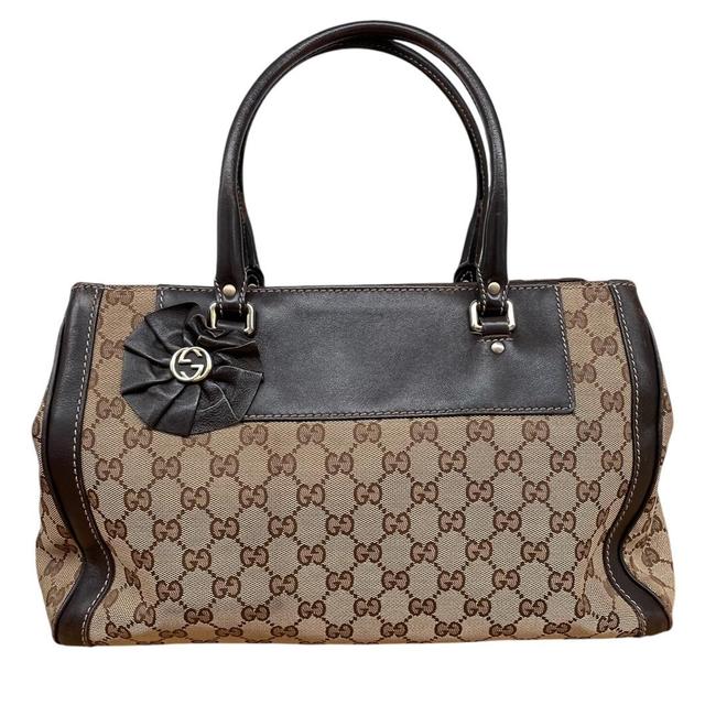 Gucci Brown and Beige GG Monogram Flower Tote Handbag