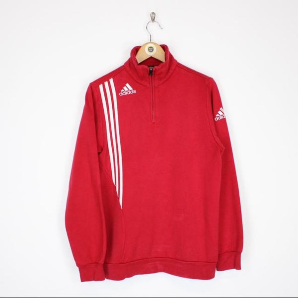 Vintage 00’s Adidas Red and White Pullover 1/4 Zip Spellout Sweatshirt Jumper