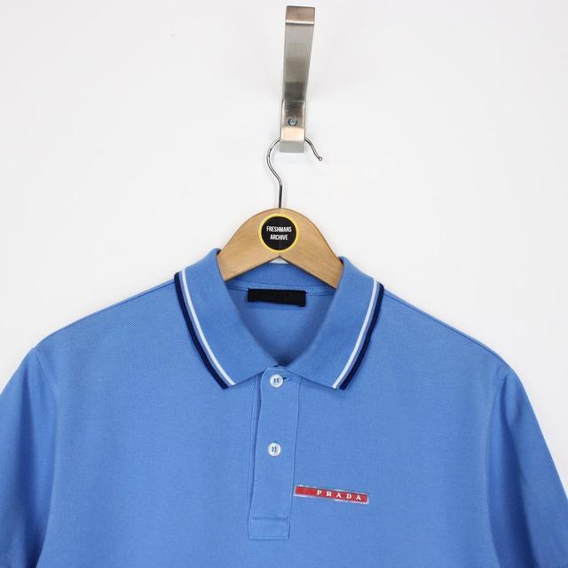 Prada Blue Short Sleeve Cotton Pique Polo Shirt