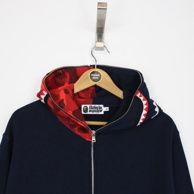 Bape Navy Blue and Red Camo Full Zip WGM Shark Hoodie Jumper