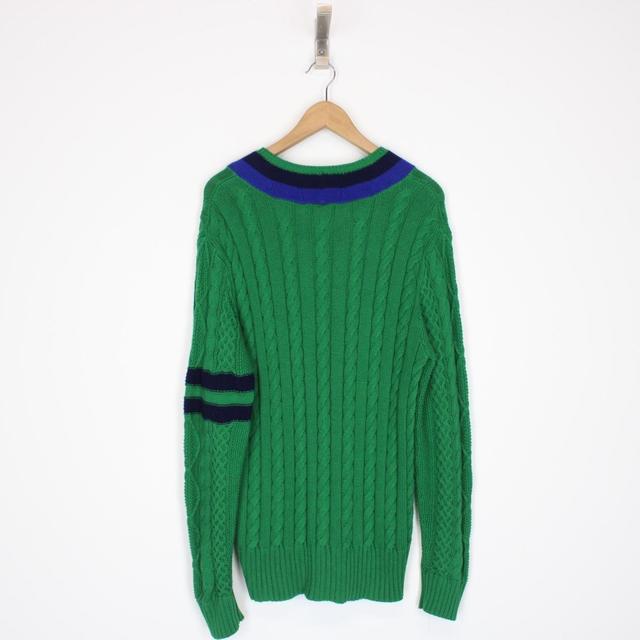 Polo Ralph Lauren Green and Navy Blue Cable Cotton Knit Cricket Jumper