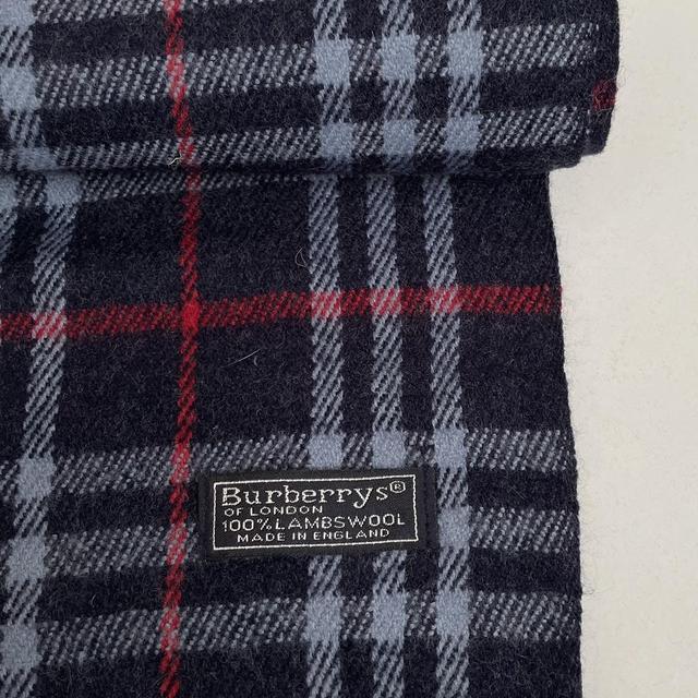 Vintage 90s Burberry Navy Blue Nova Check Lambswool Scarf