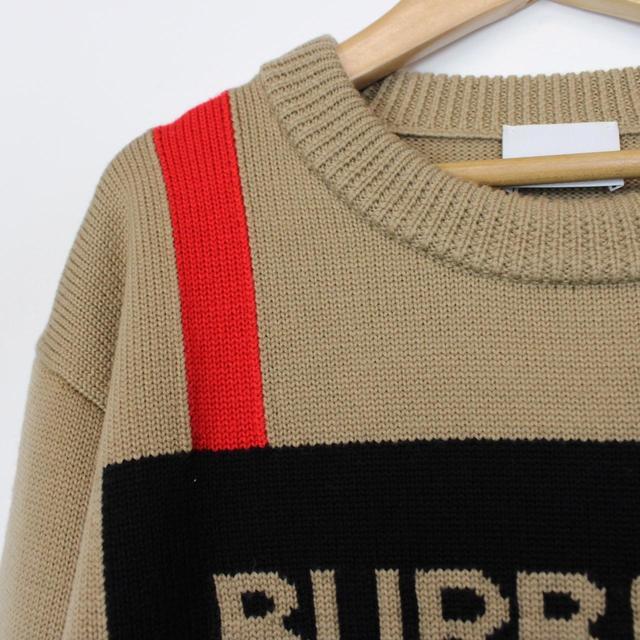 Burberry Tan Brown and Black Icon Stripe Logo Wool Knit Jumper