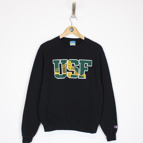 Vintage 90s Champion USF Black and Green USA Spellout Sweatshirt Jumper