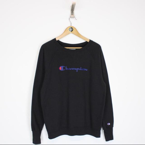 Vintage 00s Champion Black Spellout Sweatshirt Jumper