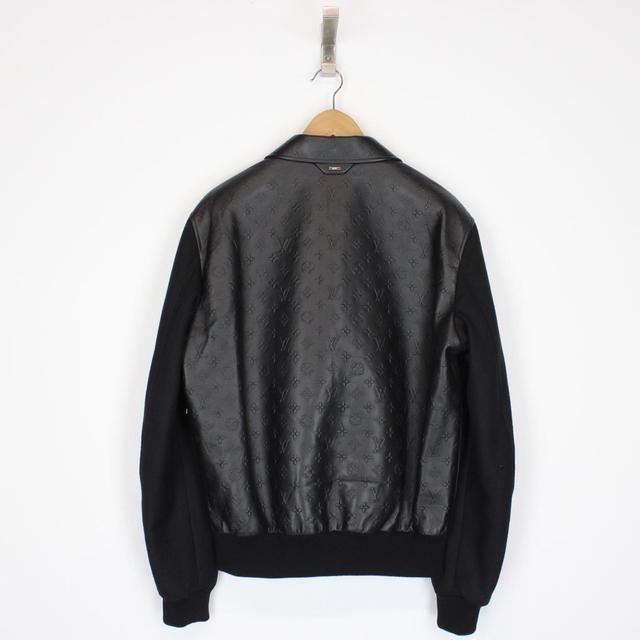 Louis Vuitton Black LV Monogram Embossed Wool and Leather Jacket