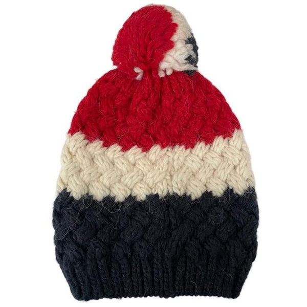 Moncler Tricolour Navy, White and Red Stripe Alpaca Wool Bobble Hat