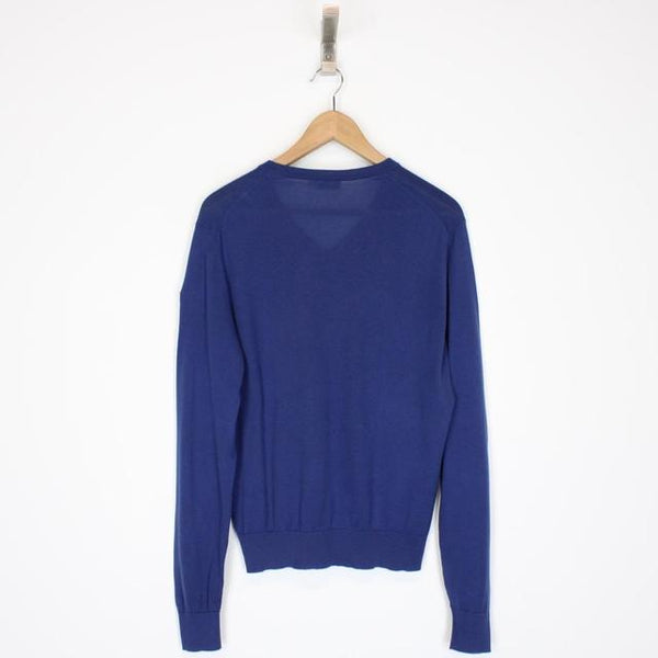 Moncler Maglia Tricot Blue Cotton Knit V-Neck Jumper