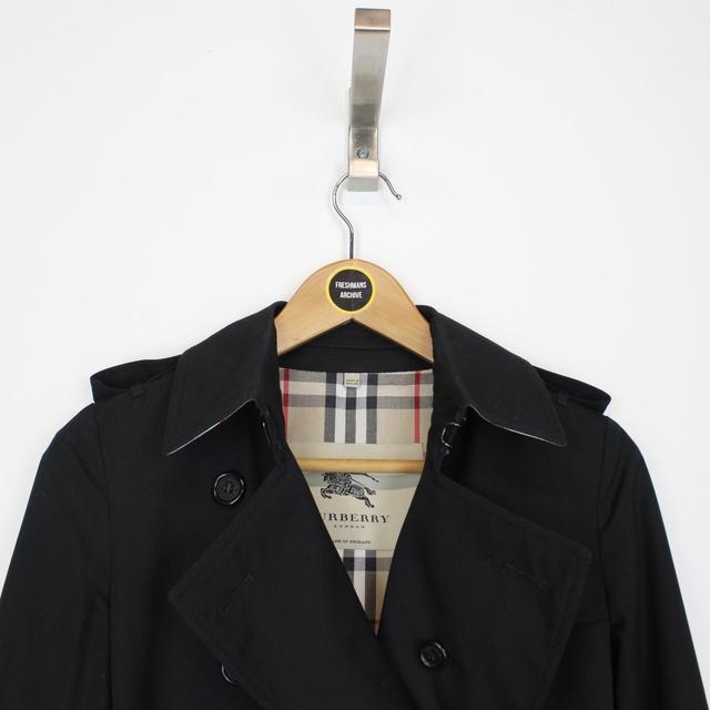 Burberry London Kensington Black Nova Check Double Breasted Belted Trench Coat