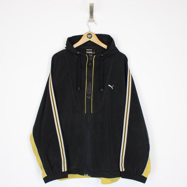 Vintage 90s Puma Black and Yellow Full Zip Spellout Corduroy Jacket