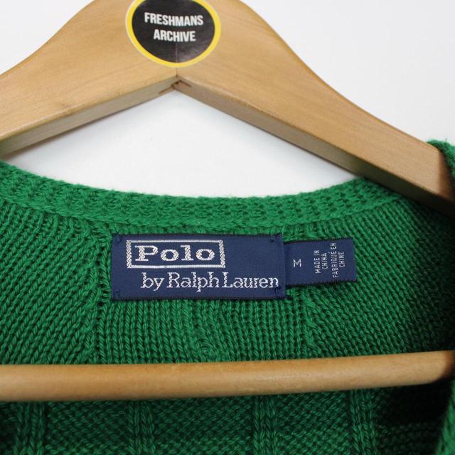 Polo Ralph Lauren Green and Navy Blue Cable Cotton Knit Cricket Jumper