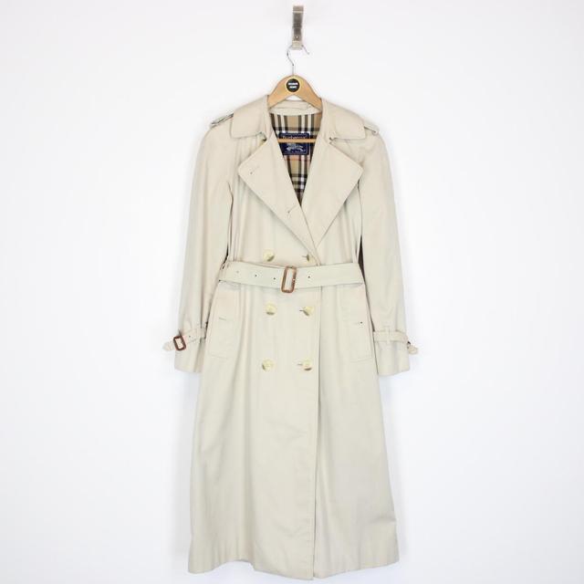 Vintage 90s Burberry Beige Nova Check Double Breasted Belted Trench Coat