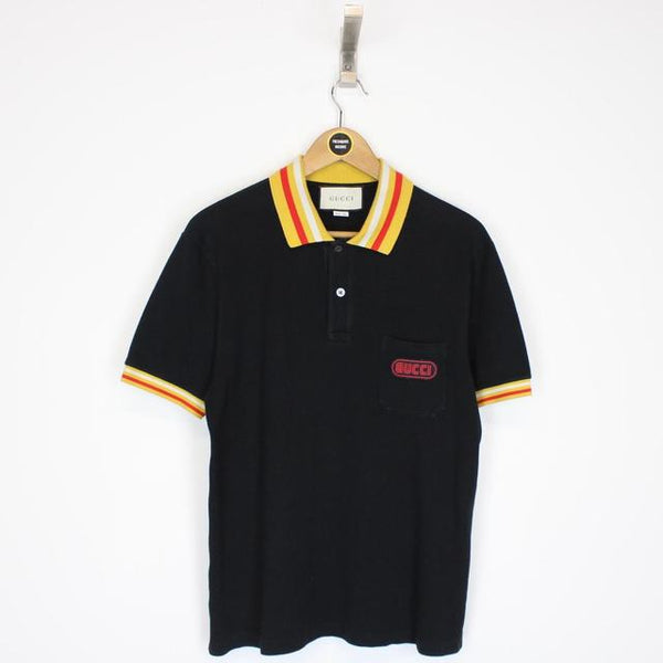 Gucci Black and Yellow Short Sleeve Logo Print Polo Shirt