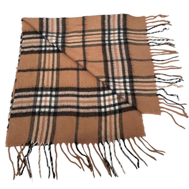 Vintage 90s Burberry Tan Brown Check Lambswool Scarf