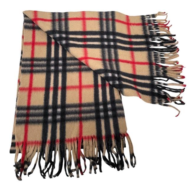 Vintage 90s Burberry Tan Brown Nova Check Lambswool Scarf