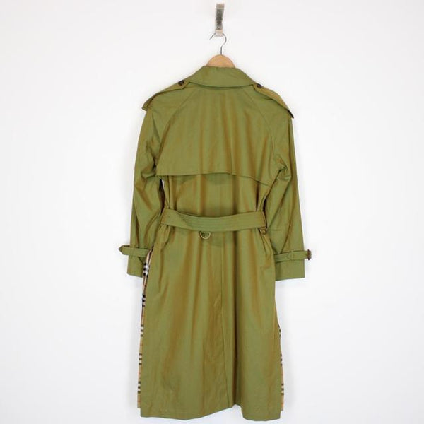 Burberry Green Nova Check Side-Slit Single Breasted Belted Gabardine Trench Coat