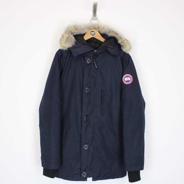 Canada Goose Navy Blue Chateau Parka Down Jacket with Fur Trim