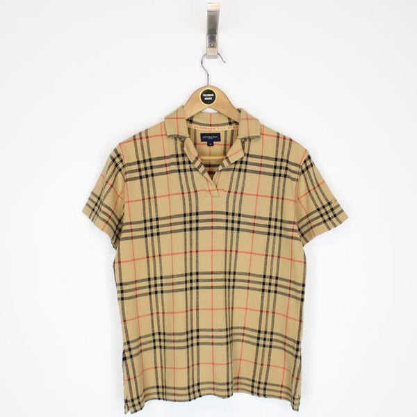 Vintage 00s Burberry London Beige Nova Check Short Sleeve Polo Shirt