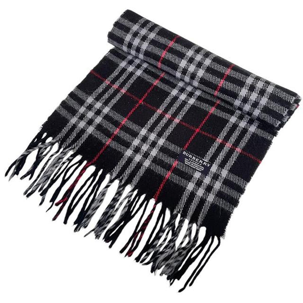 Vintage 90s Burberry Dark Navy Blue Nova Check Lambswool Scarf