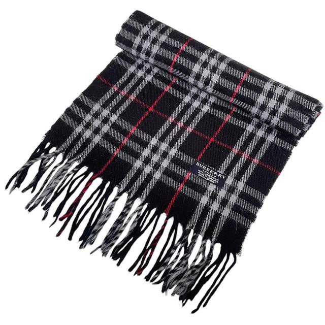 Vintage 90s Burberry Dark Navy Blue Nova Check Lambswool Scarf