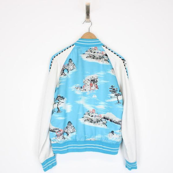 Amiri Blue and White Hawaiian Print Silk Blend Bomber Jacket