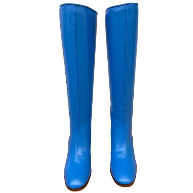 Gucci x Adidas Blue and White Leather Knee-High Heeled Boots