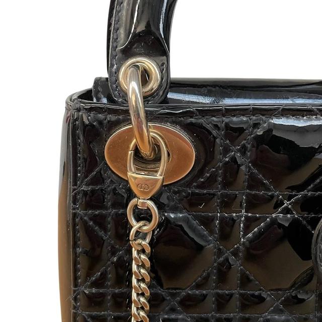 Christian Dior Black and Gold Patent Leather Mini Lady Dior Bag