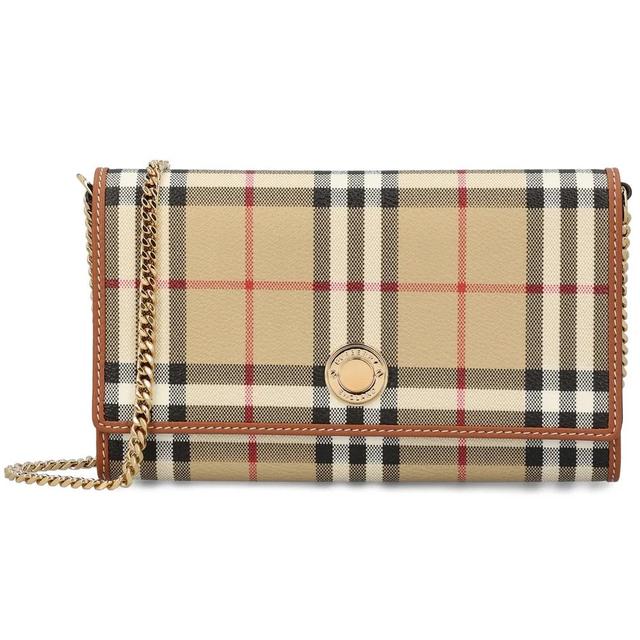 Burberry Tan and Brown Nova Check Hannah Chain Strap Shoulder Bag