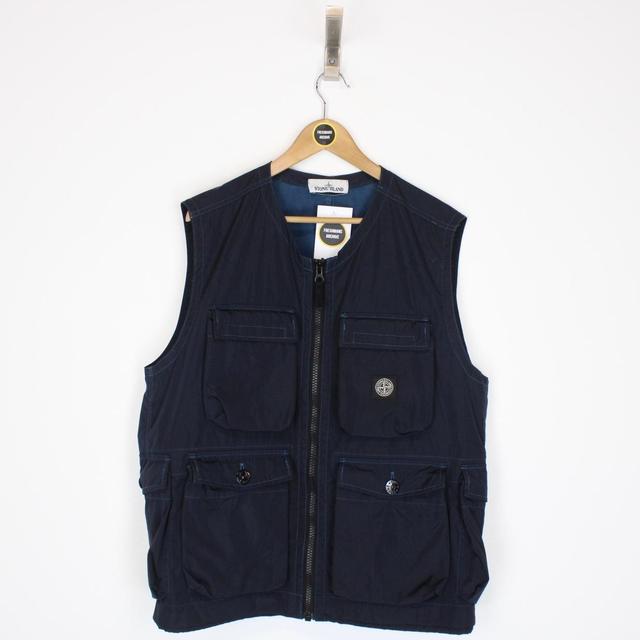 Stone Island AW 2017 Navy Blue Nylon Metal Flock Vest Jacket