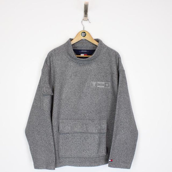 Vintage 90s Tommy Hilfiger Grey Mock Neck Fleece Jumper