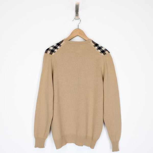 Vintage 90s Burberry Tan Brown Nova Check Lambswool Knit Jumper