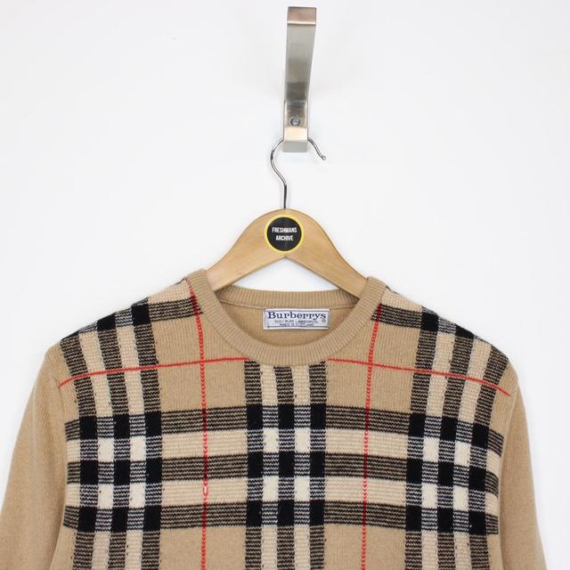 Vintage 90s Burberry Tan Brown Nova Check Lambswool Knit Jumper