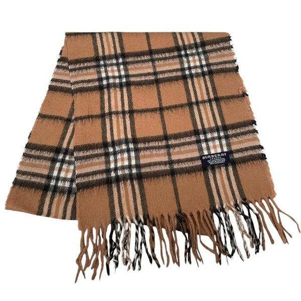 Vintage 90s Burberry Tan Brown Check Lambswool Scarf