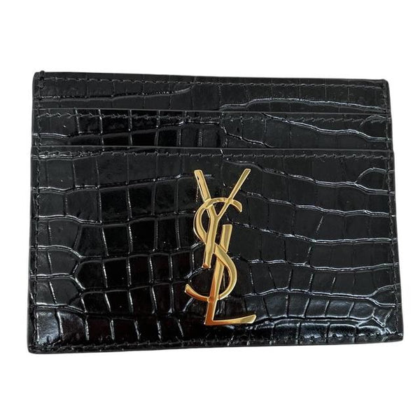 Saint Laurent Black and Gold Crocodile Embossed Leather Card Holder