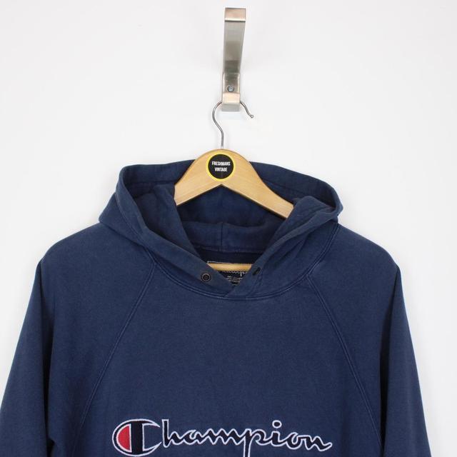 Vintage 90s Champion Navy Blue Spellout Hoodie Jumper