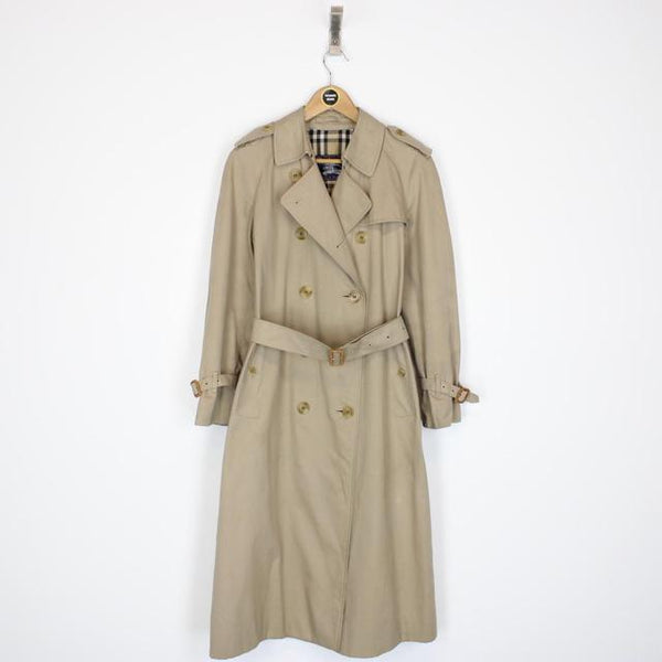 Vintage 90s Burberry Tan Brown Nova Check Double Breasted Belted Trench Coat