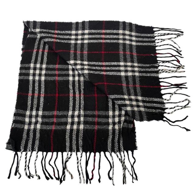 Vintage 90s Burberry Black Nova Check Lambswool Scarf