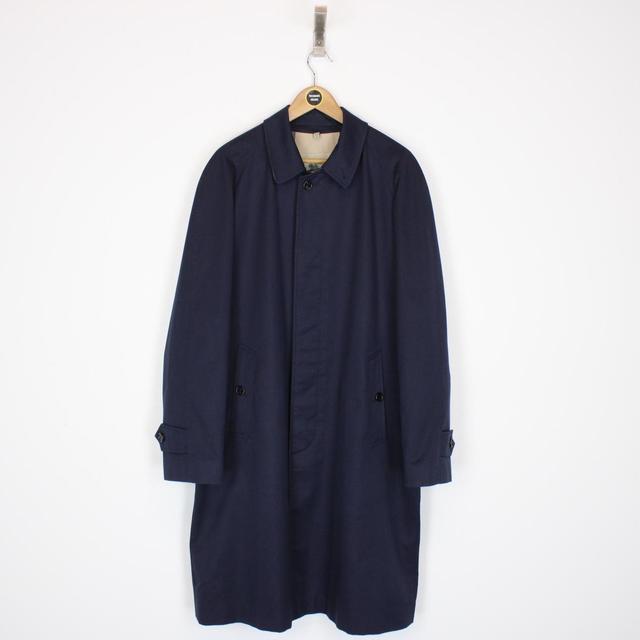 Burberry London Navy Blue Nova Check Single Breasted Trench Coat