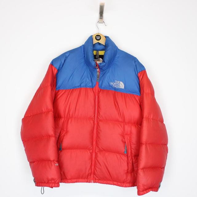 Vintage 90s The North Face Red and Blue 700 Nupste Spellout Down Puffer Jacket