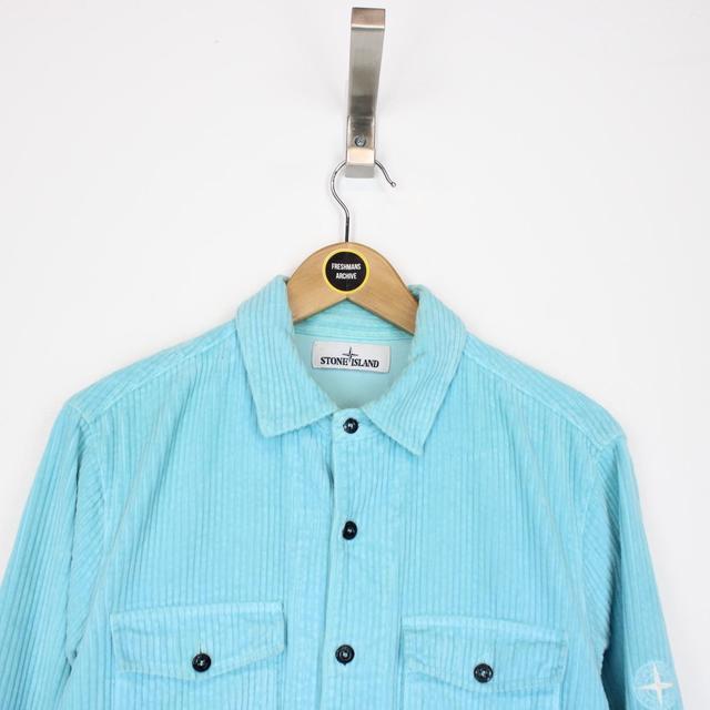 Stone Island AW 2020 Turquoise Blue Long Sleeve Jumbo Corduroy Shirt