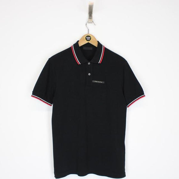 Prada Black Short Sleeve Cotton Pique Polo Shirt