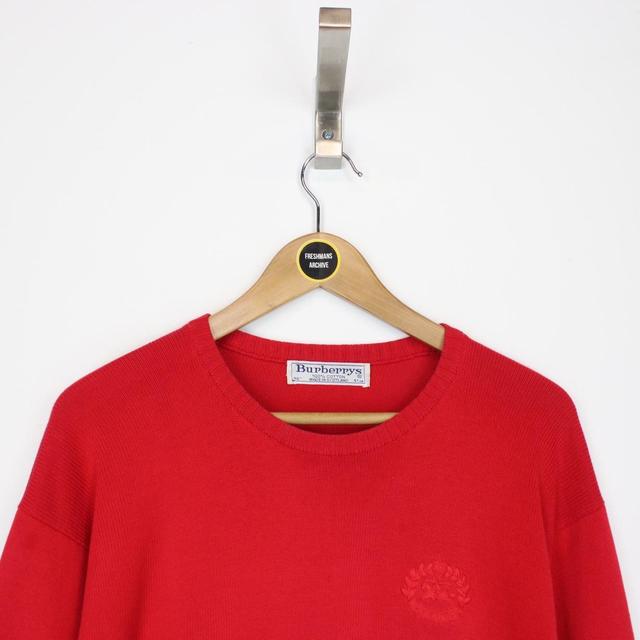 Vintage 90s Burberry Red Cotton Knit Sweatshirt Jumper