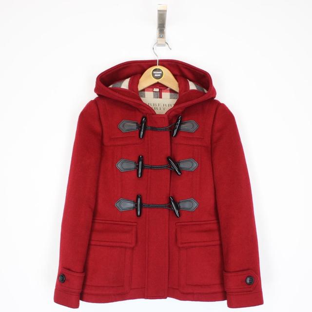 Burberry Brit Red Wool Nova Check Lined Hooded Jacket