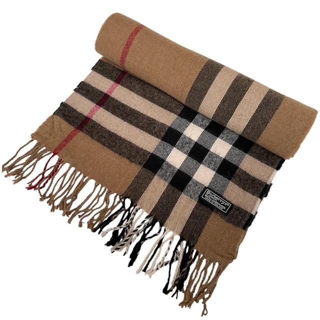 Vintage 90s Burberry Tan Brown Nova Check Lambswool Scarf