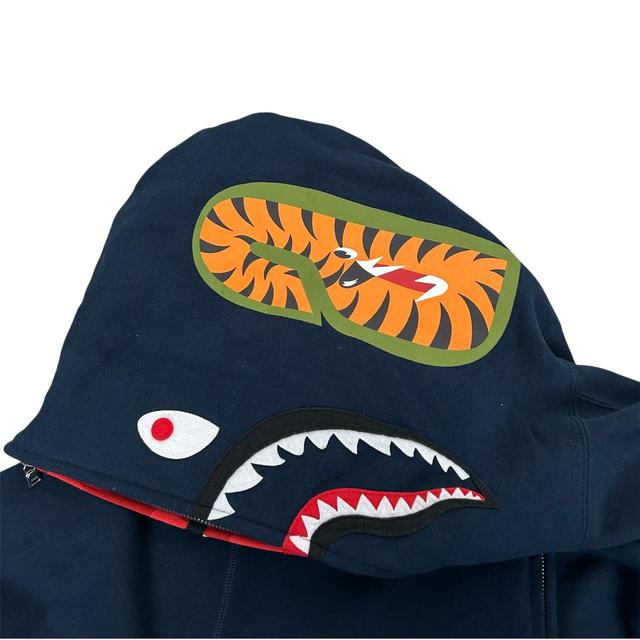 Bape Navy Blue and Red Camo Full Zip WGM Shark Hoodie Jumper