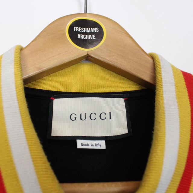 Gucci Black and Yellow Short Sleeve Logo Print Polo Shirt