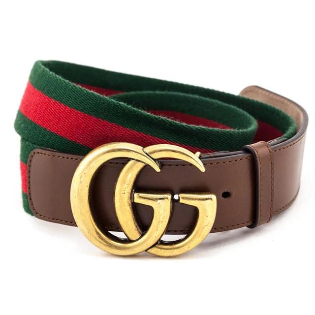 Gucci Brown, Green and Red Interlocking G Leather Web Belt