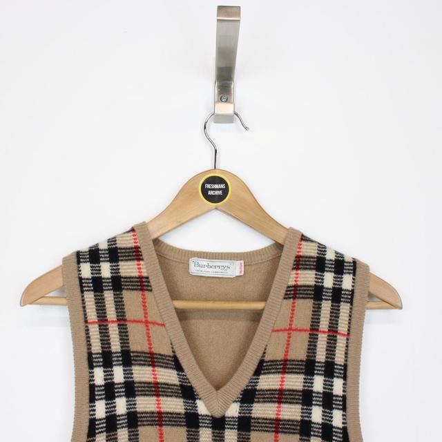 Vintage 90s Burberry Tan Brown Nova Check Lambswool Knit Sweater Vest