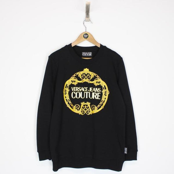 Versace Jeans Couture Black and Gold Baroque Logo Print Sweatshirt Jumper