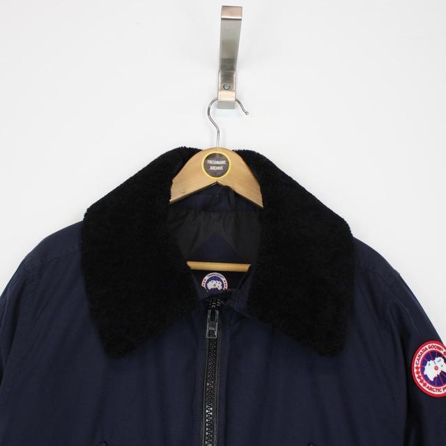 Canada Goose Navy Blue and Black Bromley Bomber Down Jacket with Fur Trim